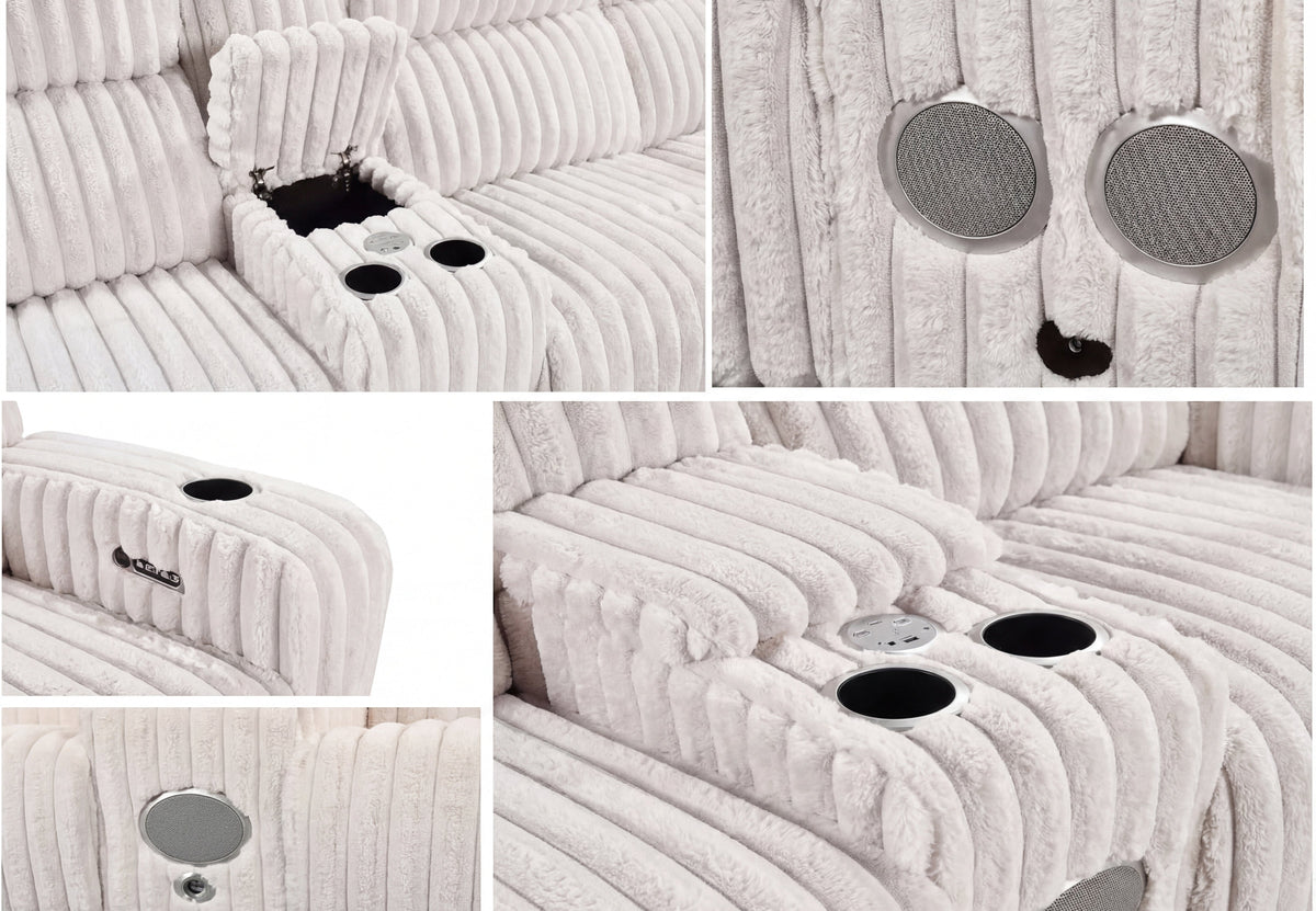 Close-up of FOAK power reclining control panel with ambient lighting accents