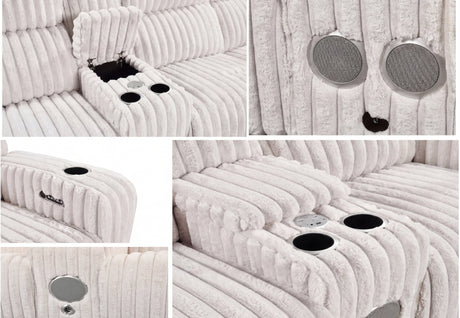 Close-up of FOAK power reclining control panel with ambient lighting accents
