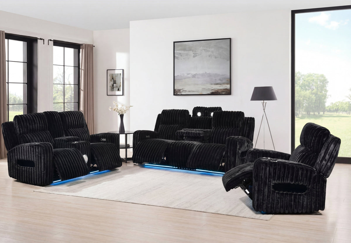 Single power reclining armchair with ergonomic headrest and armrest padding