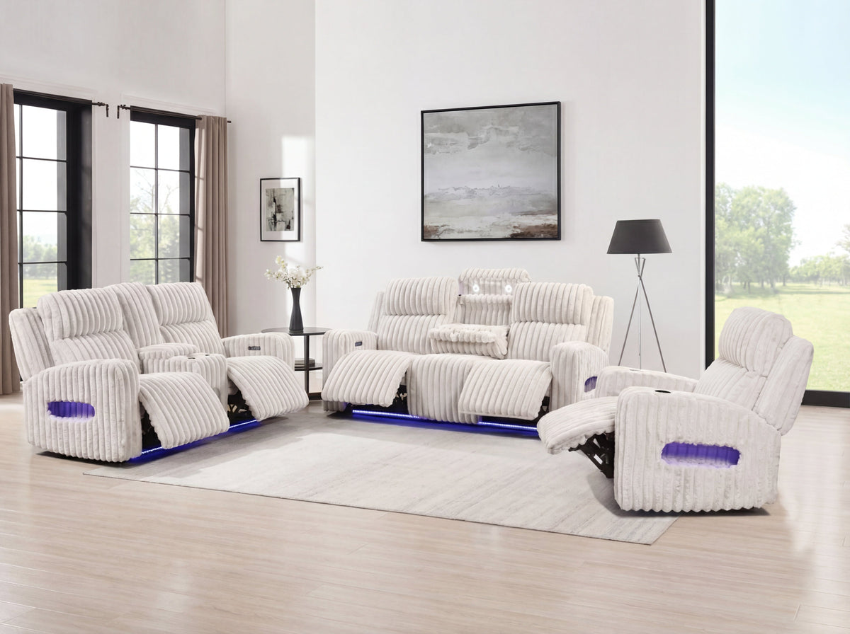 Manhattan 3-piece power reclining sofa loveseat and chair set in textured upholstery