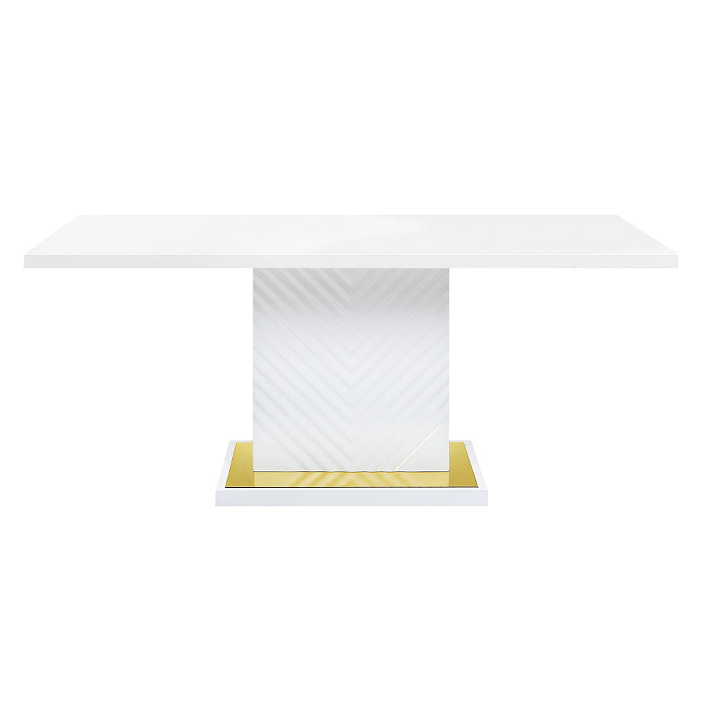 Gaines High Gloss Pedestal Dining Table & Side Chairs
