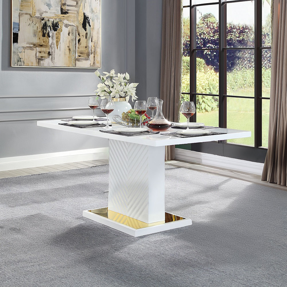 Gaines High Gloss Pedestal Dining Table & Side Chairs