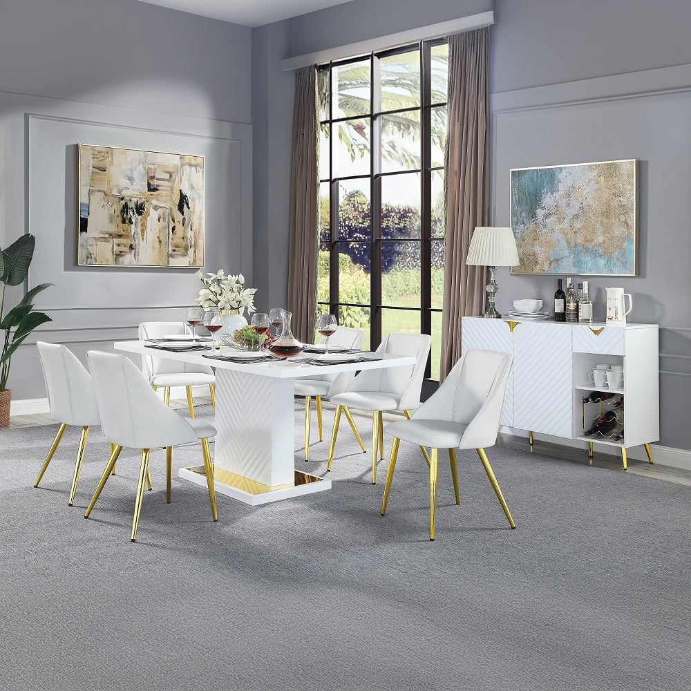 Gaines High Gloss Pedestal Dining Table & Side Chairs