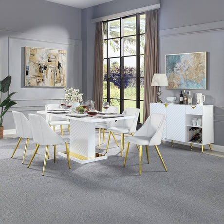 Gaines High Gloss Pedestal Dining Table & Side Chairs