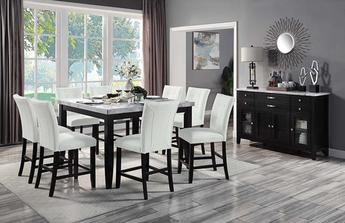 Hussein Counter Height Chairs (Set of 2) - Button-Tufted White Leatherette & Black Wood Legs