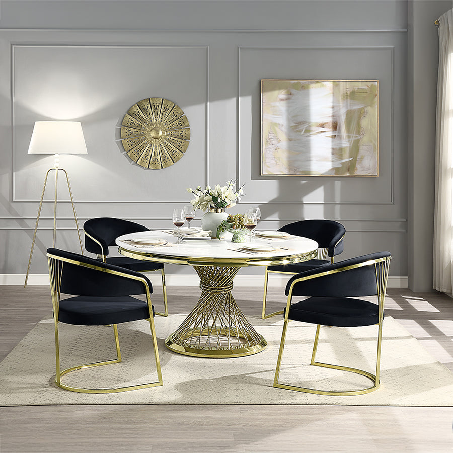Fallon Velvet Dining Chairs - Mirrored Stainless Steel Legs in Black, Green or White Velvet
