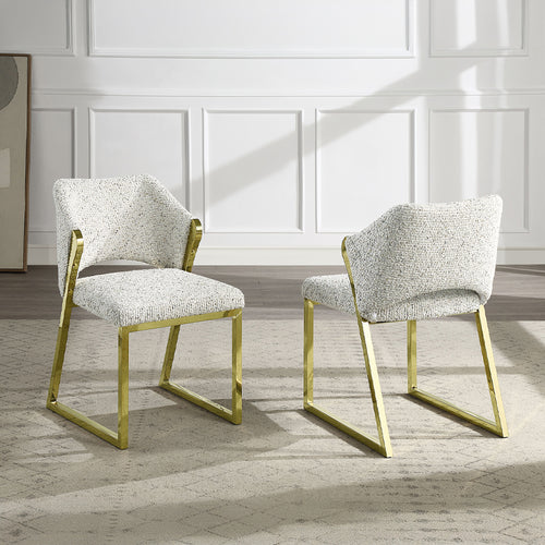 Galdesa Side Chairs - Teddy Sherpa Upholstery & Mirrored Gold Stainless Legs, Set of 2
