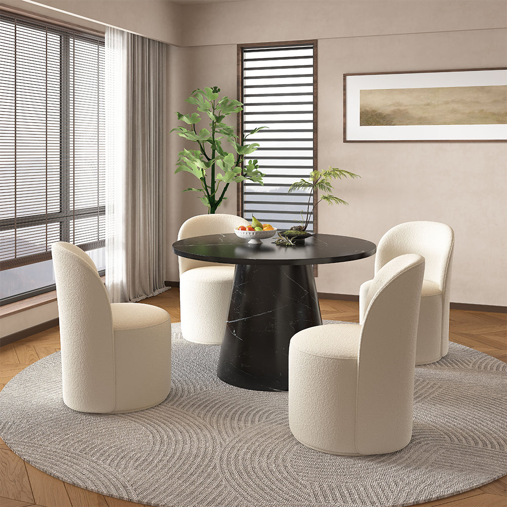 Hollis Round Pedestal Dining Table & Swivel Chairs