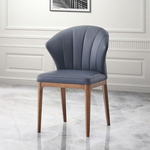 Seraphyne Dining Chairs (Set of 2) - Arched Back & Padded Seat in Slate Leather & Walnut