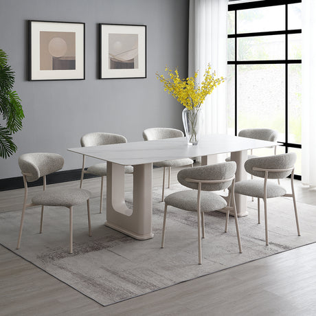 Kalam Ceramic Top Dining Table & Boucle Side Chairs