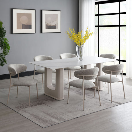 Kalam Ceramic Top Dining Table & Boucle Side Chairs