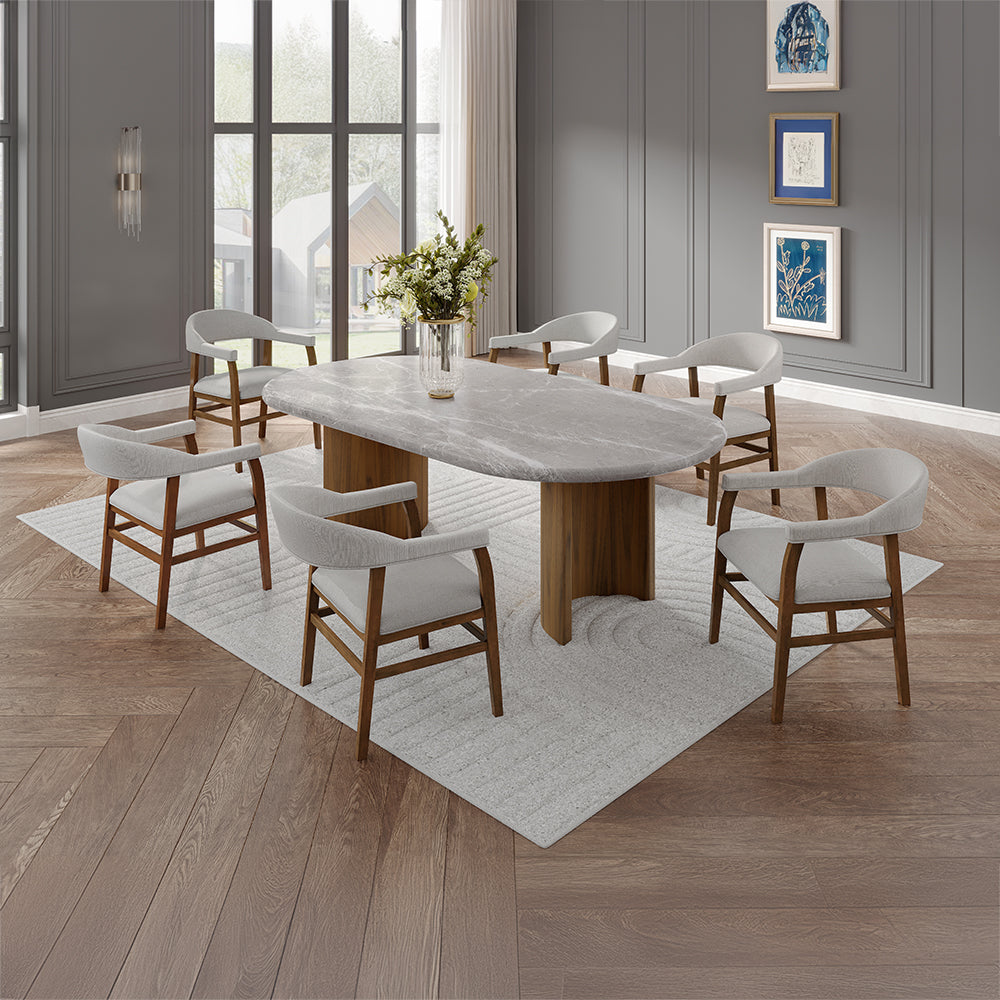 Darcy Oval Marble Dining Table & Arm Chairs