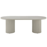 Laela Oval Double Pedestal Dining Table & Boucle Side Chairs in Bone White & Slate Blue