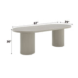 Laela Oval Double Pedestal Dining Table & Boucle Side Chairs in Bone White & Slate Blue