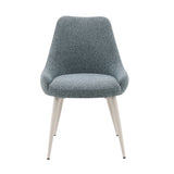 Laela Oval Double Pedestal Dining Table & Boucle Side Chairs in Bone White & Slate Blue