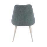 Laela Oval Double Pedestal Dining Table & Boucle Side Chairs in Bone White & Slate Blue