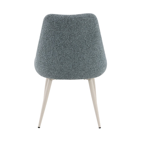Laela Oval Double Pedestal Dining Table & Boucle Side Chairs in Bone White & Slate Blue