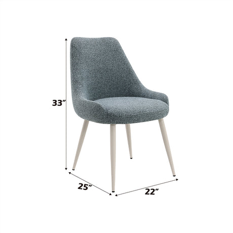 Laela Oval Double Pedestal Dining Table & Boucle Side Chairs in Bone White & Slate Blue