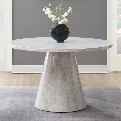 Kacey Round Pedestal Dining Table & Boucle Chairs