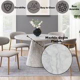 Kacey Round Pedestal Dining Table & Boucle Chairs