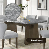 Dillon 7-Piece Dining Set with Natural Marble Table and Gray Chenille Chairs