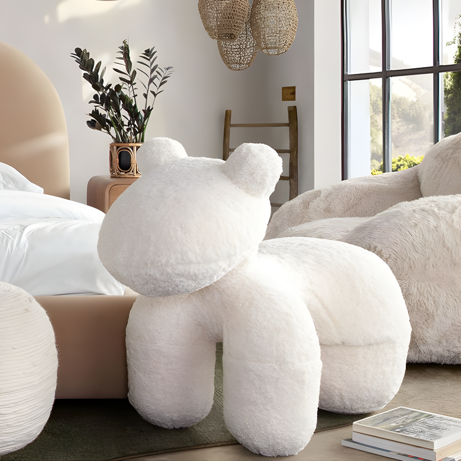 Bailey Animal Bench in Cream Faux Sheepskin
