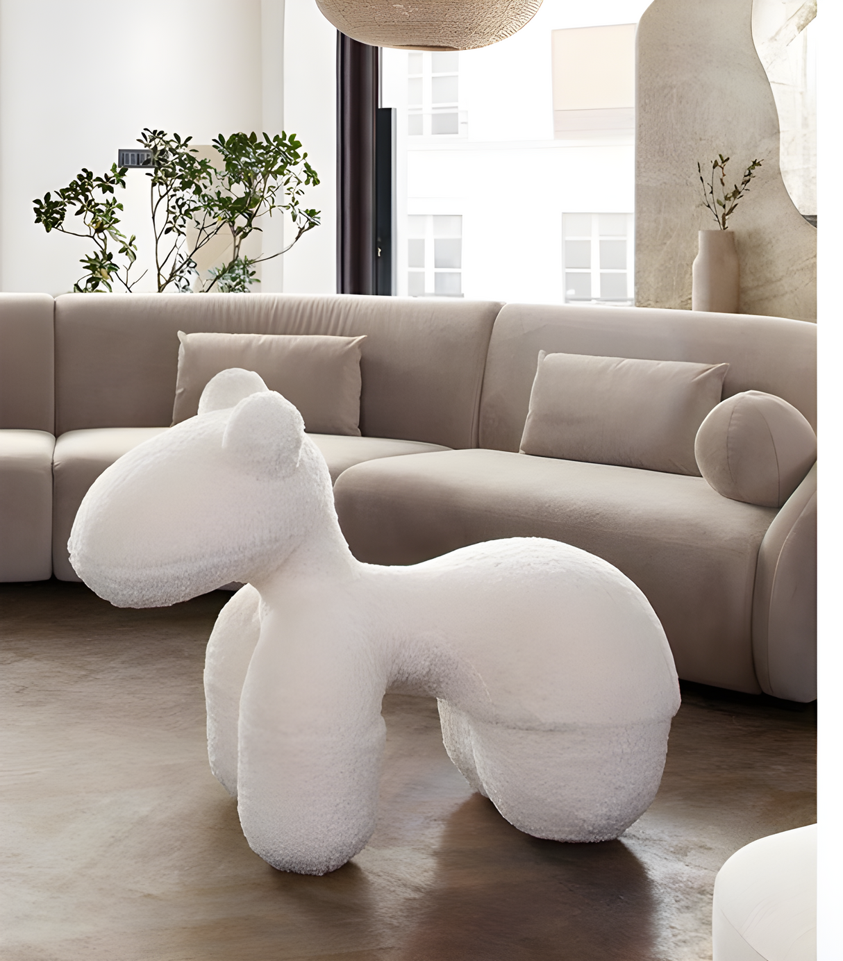 Bailey Animal Bench in Cream Faux Sheepskin