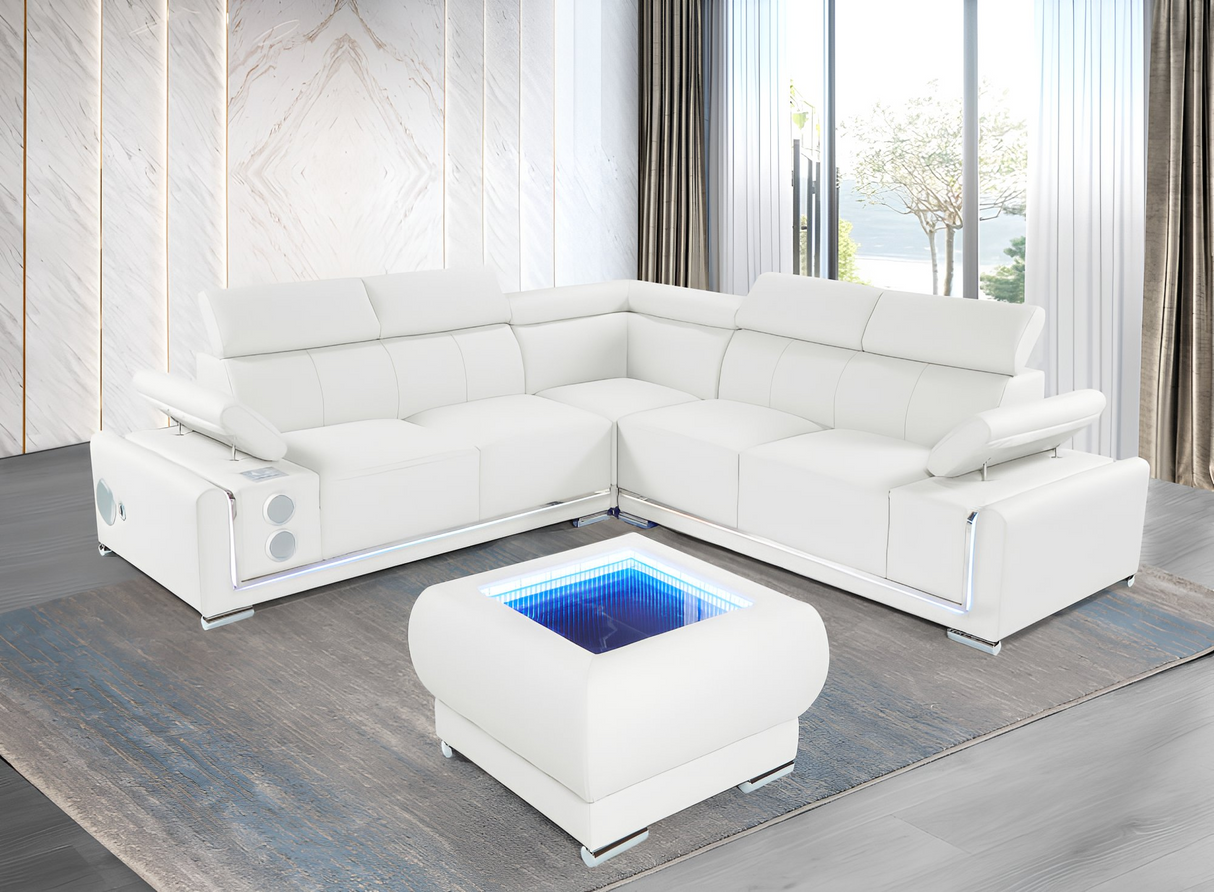 Infinity mirror coffee table ottoman with LED visual effects for modern living rooms