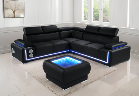 Built-in Bluetooth speakers on contemporary multimedia sectional sofa