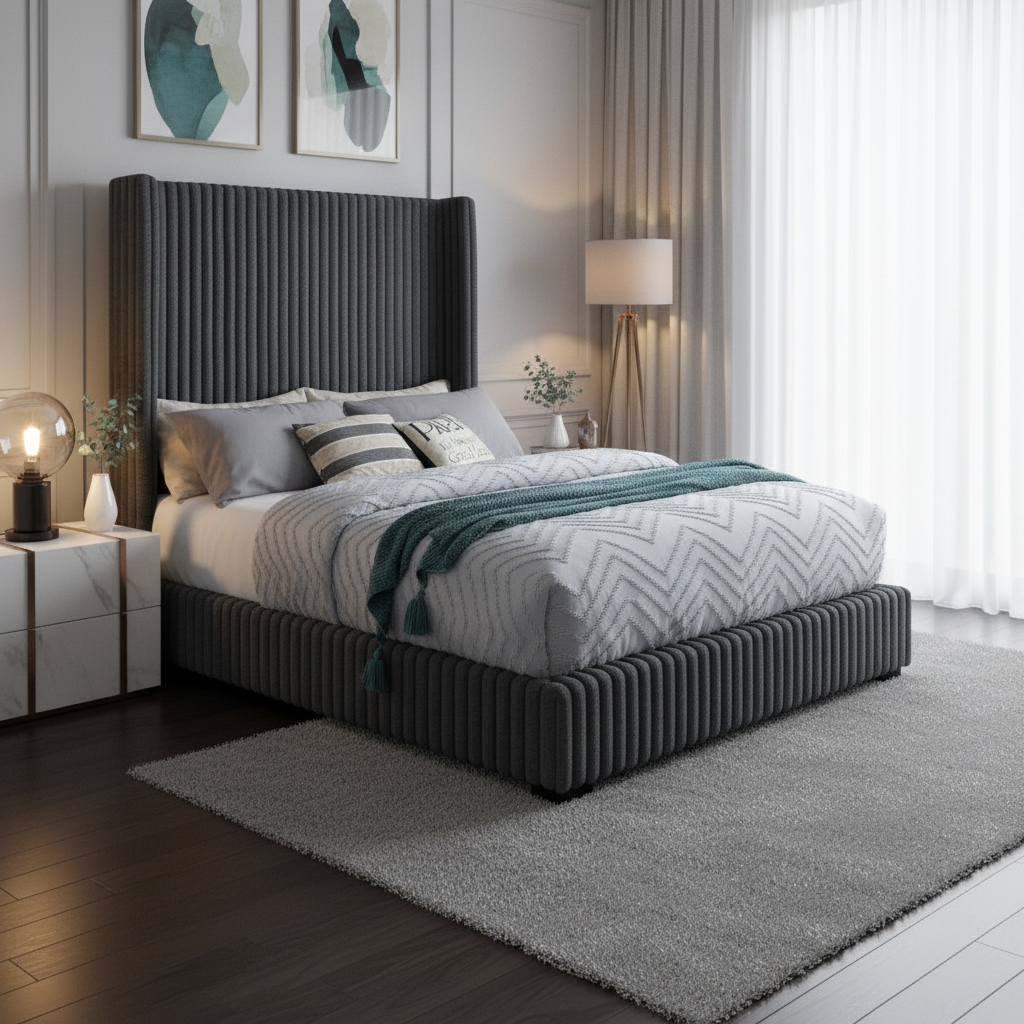 Adam Upholstered Wingback Bed - Queen & King