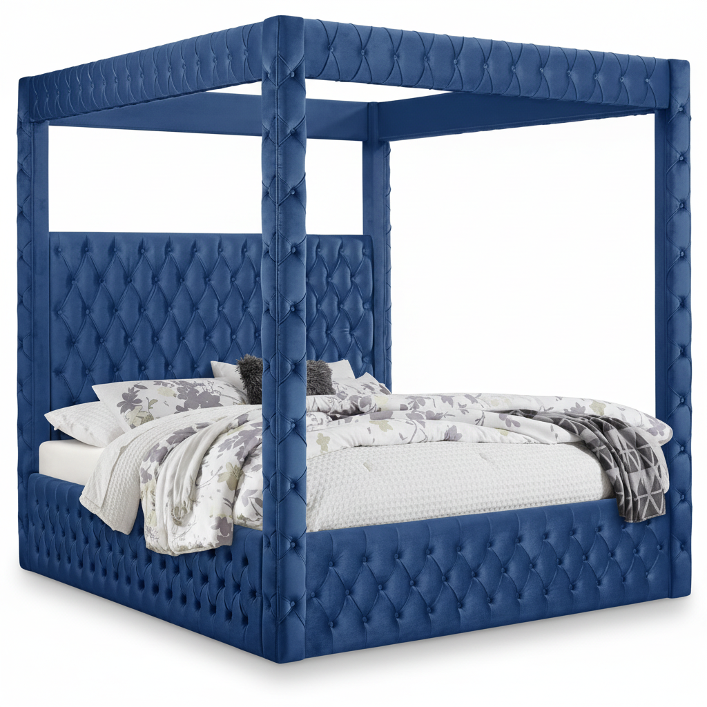Aya Velvet Canopy Bed with Tufted Design