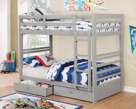 California IV Transitional Wood Bunk Bed with Attached Ladder - Twin over Twin or Twin over Full - fe2e8527af848247a8a240a482f76f4da8c02a6e_CM_BK588T_GY_1_1
