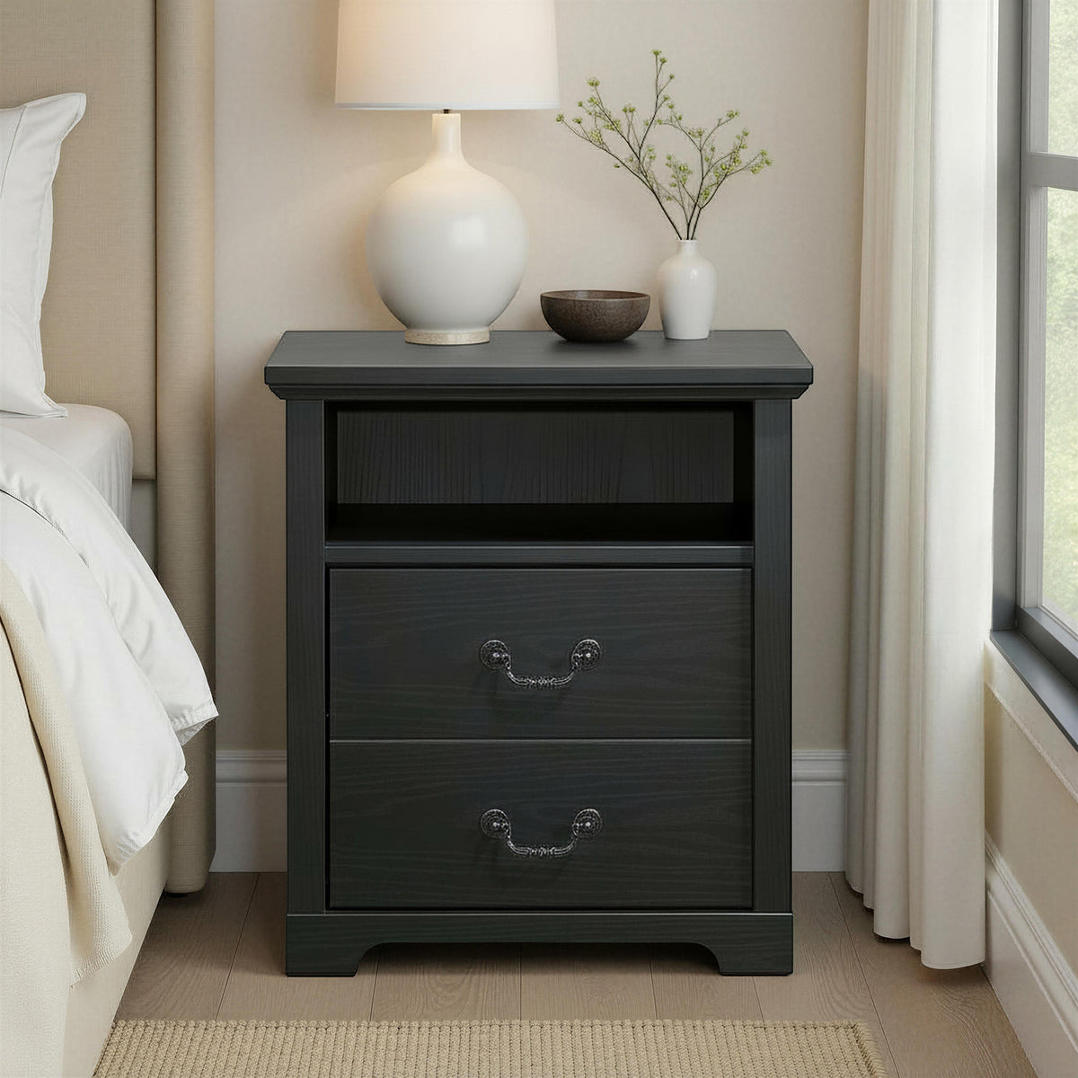 Amble Rustic Open-Shelf Nightstand - Single Nightstand