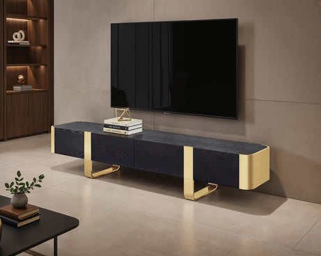 Larvik 79" Contemporary TV Stand - Black with Gold Frame