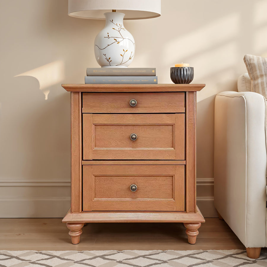 Hyde Traditional 3-Drawer Nightstand with Solid Wood Legs - Oak, Black/Natural or White/Black
