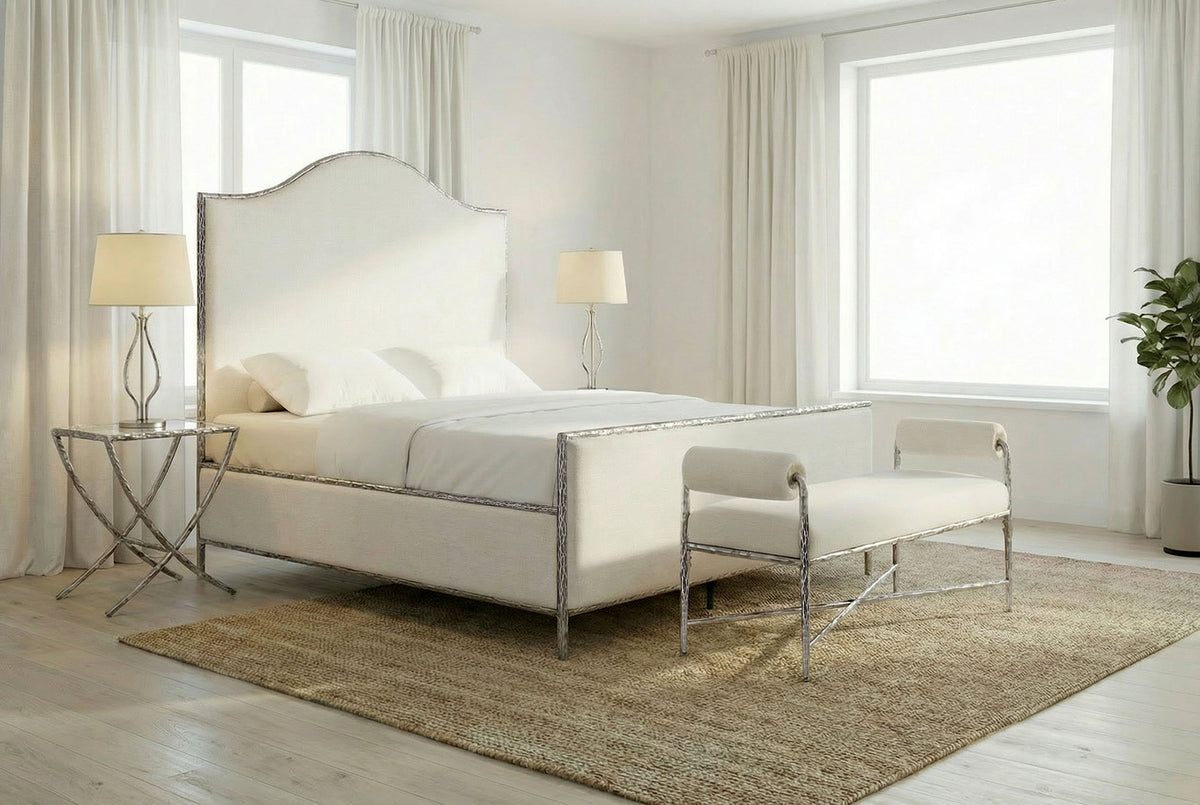 Vilna Contemporary Forged Steel Upholstered Bed & Bench - Full Bed