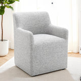Fico Barrel-Back Upholstered Dining Arm Chair with Casters - Feather Gray