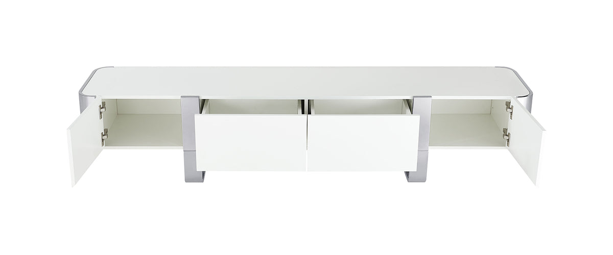 Larvik 79" Contemporary TV Stand - Stainless Steel Frame with Soft-Closing Doors
