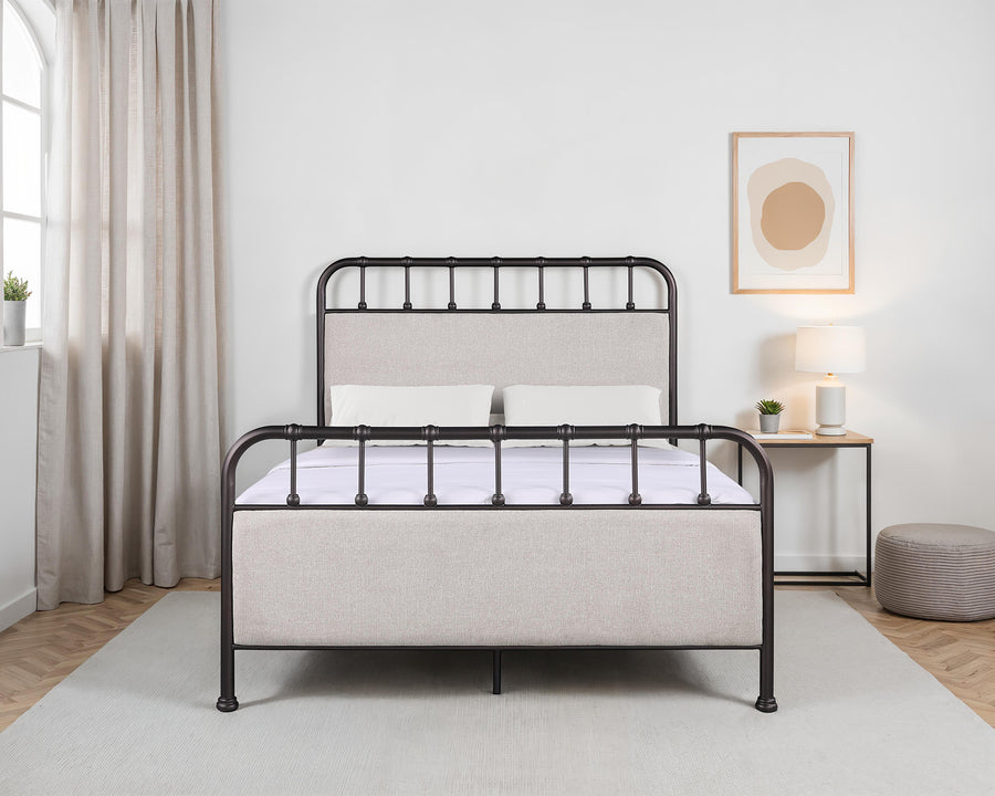 Passini Industrial Upholstered Metal Bed - Rustic Curved Edges in Dark Copper