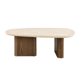 Nolfi Contemporary Travertine Coffee & End Tables - Trestle Base in Brown Oak