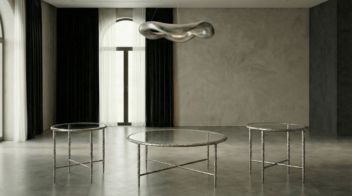 Talva Square Tempered Glass Coffee & End Table with Forged Steel Base – view 8