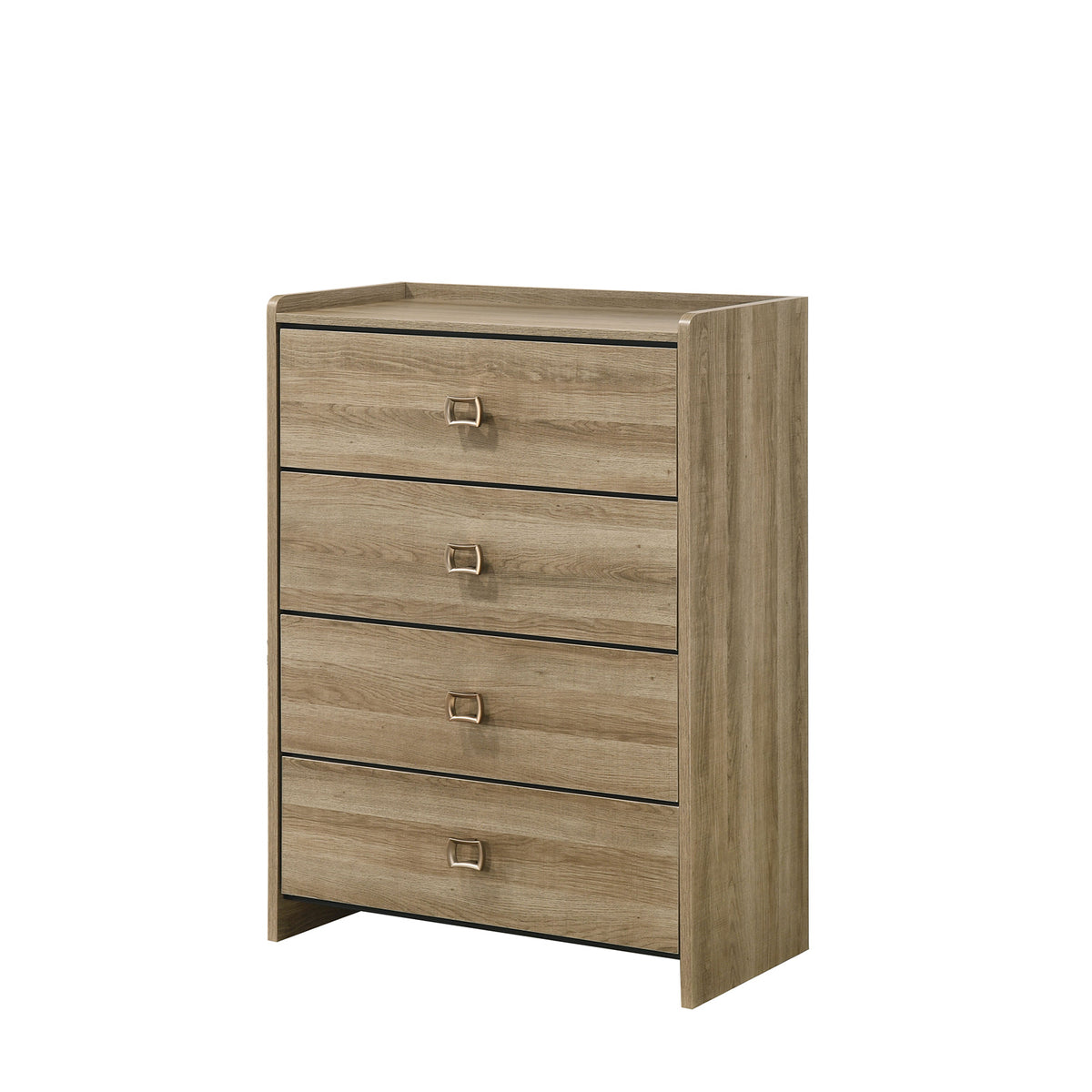 Cadden Contemporary Bed & Bedroom Set with Honey Bronze Curved Pulls - 4-Drawer Chest