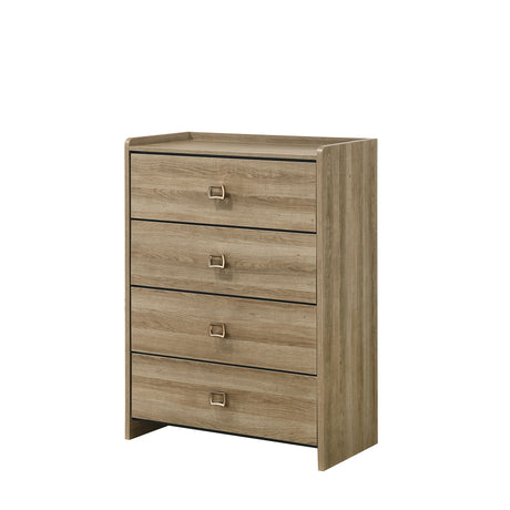 Cadden Contemporary Bed & Bedroom Set with Honey Bronze Curved Pulls - 4-Drawer Chest