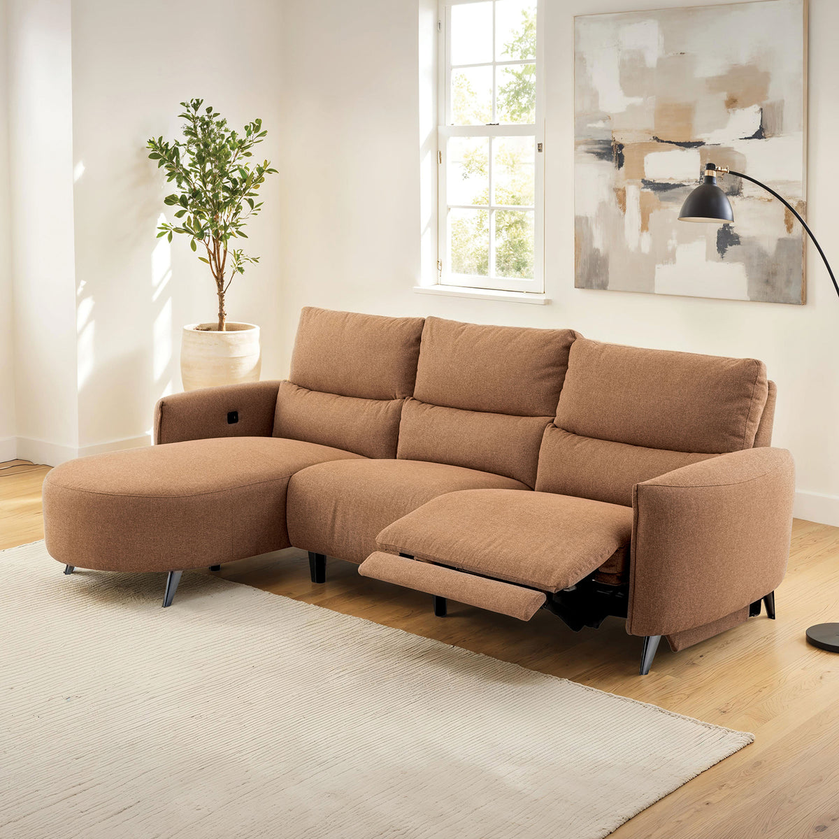 Galten Contemporary Power Reclining Sectional with Chaise & USB Ports - Left Chaise