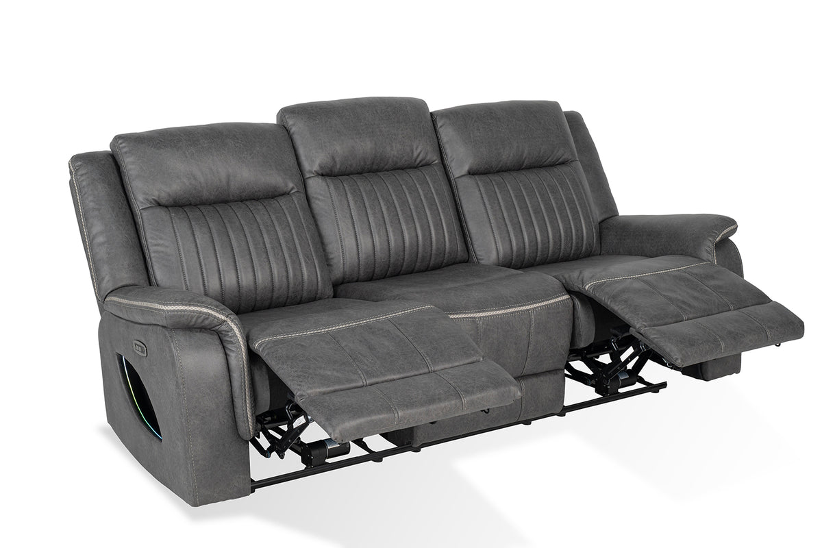 Arturus Transitional Power Reclining Sofa, Loveseat & Recliner - LED Lights & Storage Console