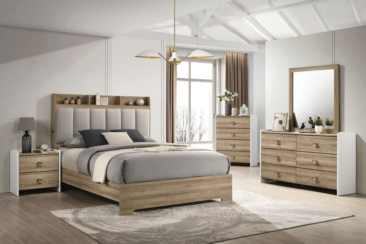 Posey Channeled Upholstered Shelf Bed & Bedroom Set - Queen Bed Only