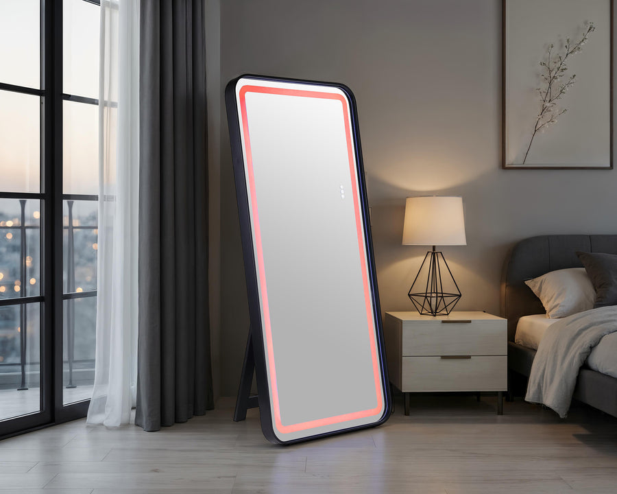Katlyn Hollywood Glam LED Floor Mirror with Bluetooth Speaker - Full Length with Stand Bar