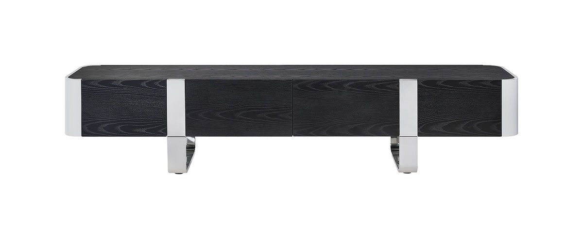 Larvik 79" Contemporary TV Stand - Stainless Steel Frame with Soft-Closing Doors