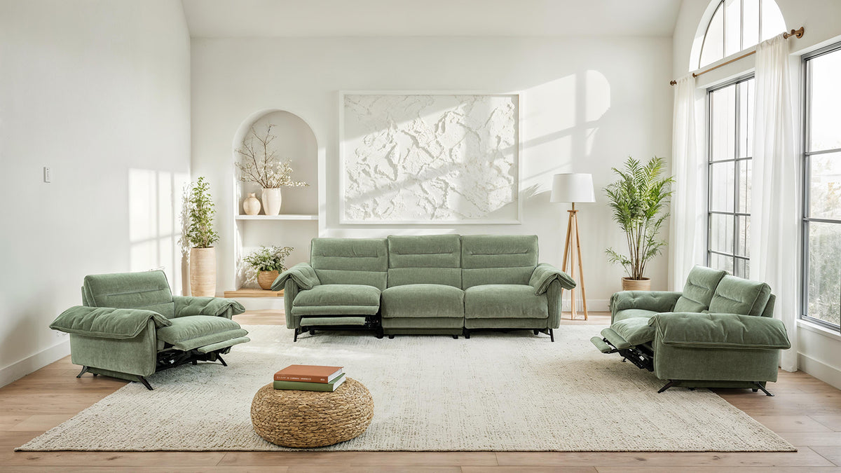 Morley Contemporary Power Reclining Sofa, Loveseat & Recliner with USB Ports - Pillow-Top Arms