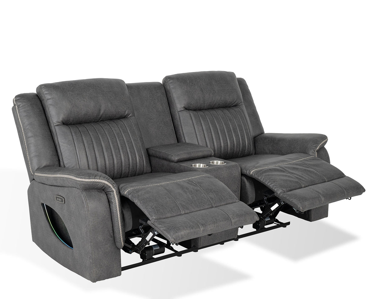 Arturus Transitional Power Reclining Sofa, Loveseat & Recliner - LED Lights & Storage Console